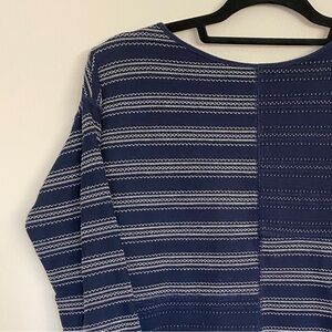 Chaps Navy Striped Patchwork 3/4 Length Sleeve Tee